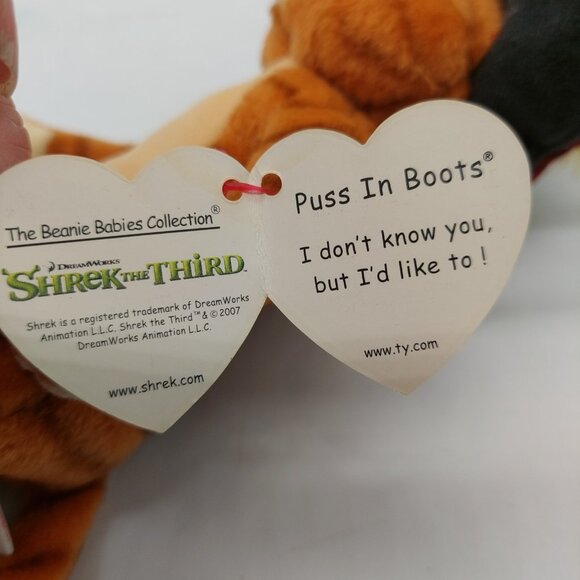 Ty Beanie Baby Puss In Boots 2007 Shrek The Third Plush Stuffed Animal Cat - Picture 5 of 8